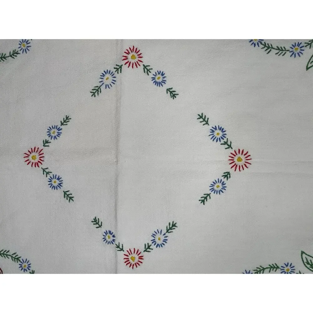Vintage Hand Embroidered Linen Table Topper 25x25 Lace Fruit Floral cottagecore